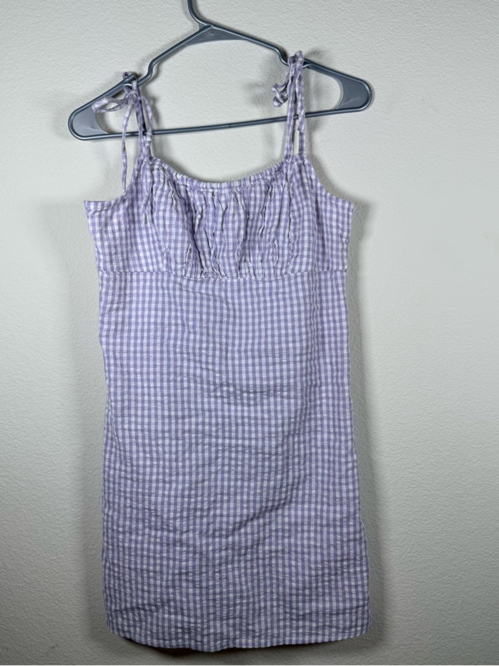 Full Tilt Lavender Gingham Mini Dress Tie Strap banana bread baddie Medium